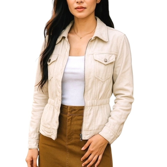 Gianni Bini Fitted Denim Jacket in Off White Size Large - Picture 1 of 11